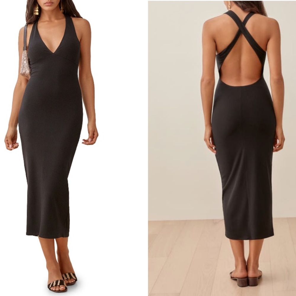 REFORMATION NEW Ashlee Knit Racerback Keyhole MIDI Dress Ribbed
